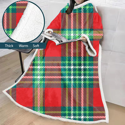 Image of 3D Digital Printed Blanket With Sleeves-Plaid Thickened Blanket Robe