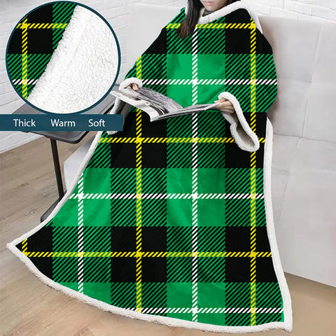 Image of 3D Digital Printed Blanket With Sleeves-Plaid Thickened Blanket Robe