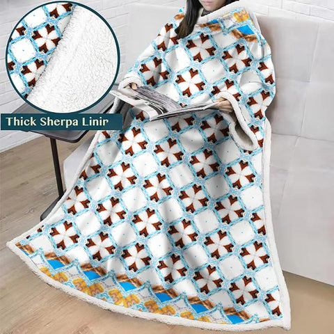 Image of 3D Digital Printed Blanket With Sleeves-Geometric Designs Blanket Robe