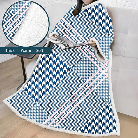 Image of 3D Digital Printed Blanket With Sleeves-Plaid Thickened Blanket Robe