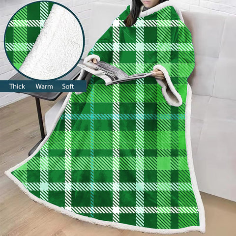 Image of 3D Digital Printed Blanket With Sleeves-Plaid Thickened Blanket Robe