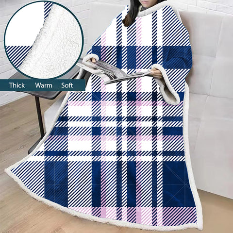 Image of 3D Digital Printed Blanket With Sleeves-Plaid Thickened Blanket Robe