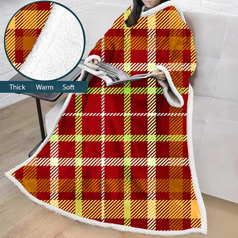 Image of 3D Digital Printed Blanket With Sleeves-Plaid Thickened Blanket Robe