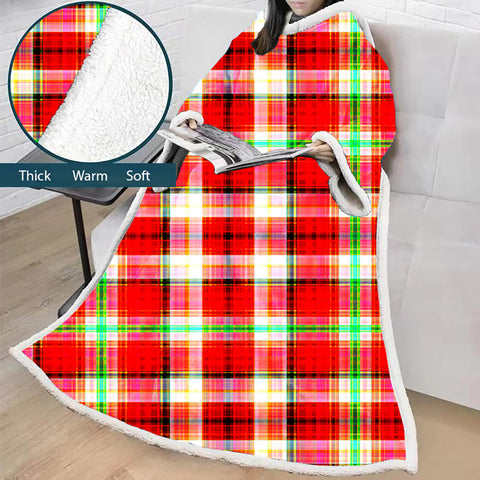 Image of 3D Digital Printed Blanket With Sleeves-Plaid Thickened Blanket Robe