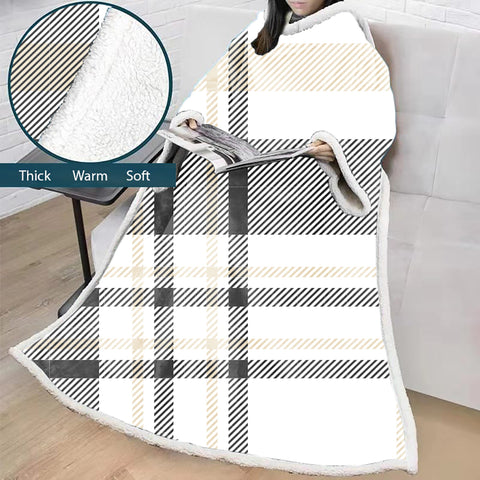 Image of 3D Digital Printed Blanket With Sleeves-Plaid Thickened Blanket Robe