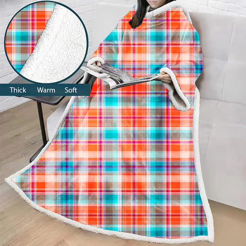 Image of 3D Digital Printed Blanket With Sleeves-Plaid Thickened Blanket Robe