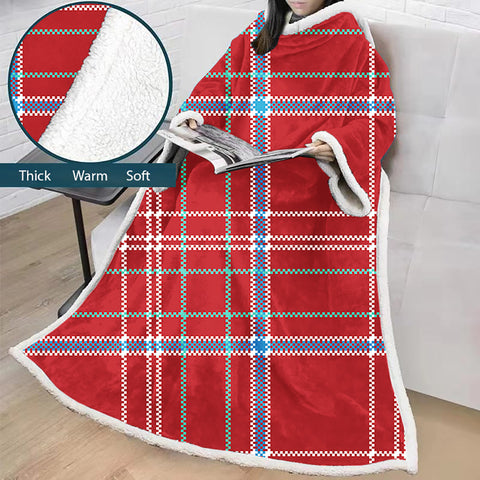 Image of 3D Digital Printed Blanket With Sleeves-Plaid Thickened Blanket Robe