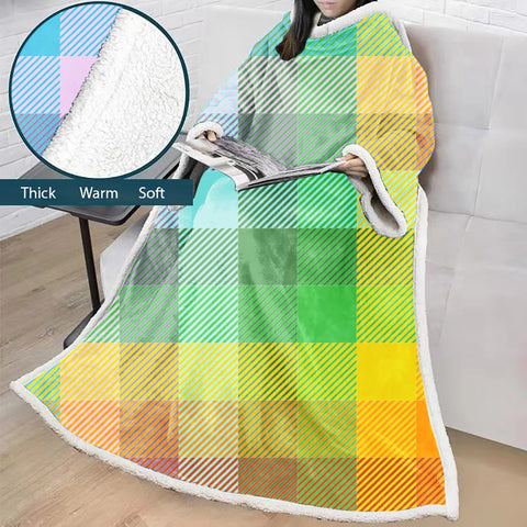 Image of 3D Digital Printed Blanket With Sleeves-Plaid Thickened Blanket Robe