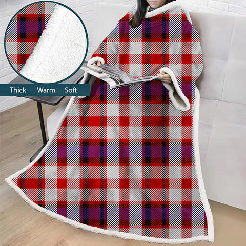 Image of 3D Digital Printed Blanket With Sleeves-Plaid Thickened Blanket Robe