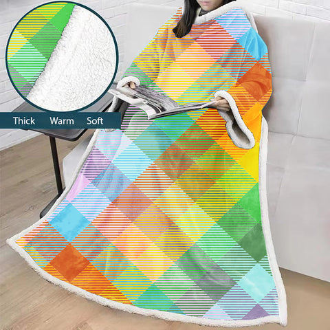 Image of 3D Digital Printed Blanket With Sleeves-Plaid Thickened Blanket Robe