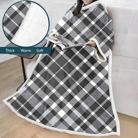 Image of 3D Digital Printed Blanket With Sleeves-Plaid Thickened Blanket Robe