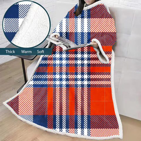 Image of 3D Digital Printed Blanket With Sleeves-Plaid Thickened Blanket Robe