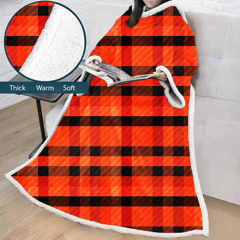 Image of 3D Digital Printed Blanket With Sleeves-Plaid Thickened Blanket Robe