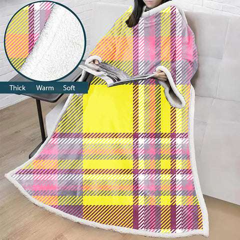 Image of 3D Digital Printed Blanket With Sleeves-Plaid Thickened Blanket Robe