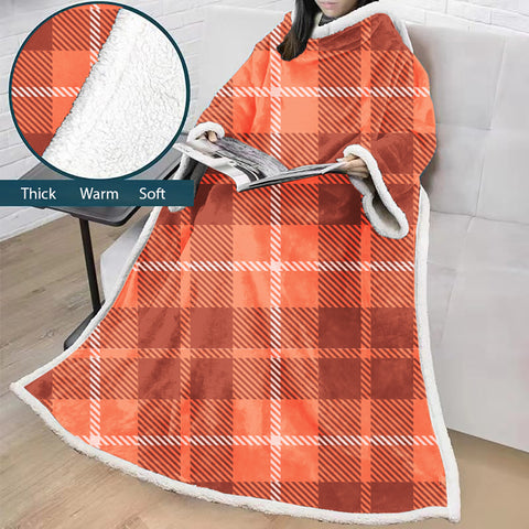 Image of 3D Digital Printed Blanket With Sleeves-Plaid Thickened Blanket Robe