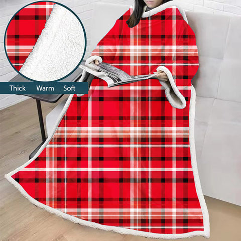 Image of 3D Digital Printed Blanket With Sleeves-Plaid Thickened Blanket Robe