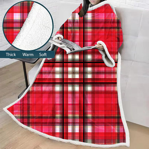 Image of 3D Digital Printed Blanket With Sleeves-Plaid Thickened Blanket Robe