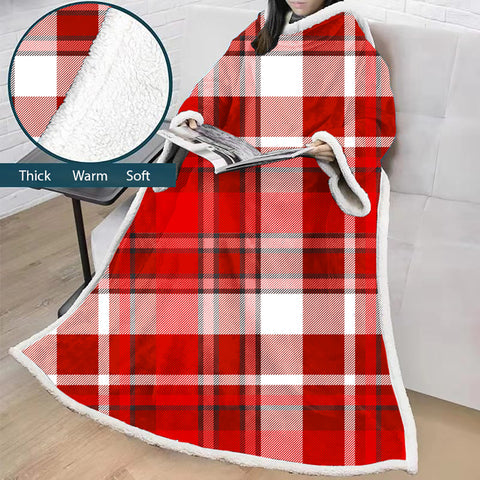 Image of 3D Digital Printed Blanket With Sleeves-Plaid Thickened Blanket Robe