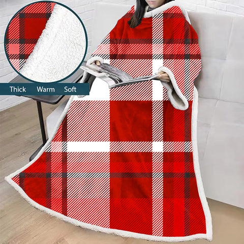 Image of 3D Digital Printed Blanket With Sleeves-Plaid Thickened Blanket Robe