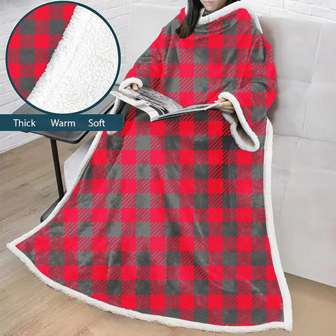 Image of 3D Digital Printed Blanket With Sleeves-Plaid Thickened Blanket Robe