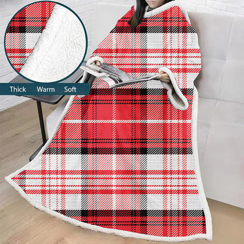 Image of 3D Digital Printed Blanket With Sleeves-Plaid Thickened Blanket Robe