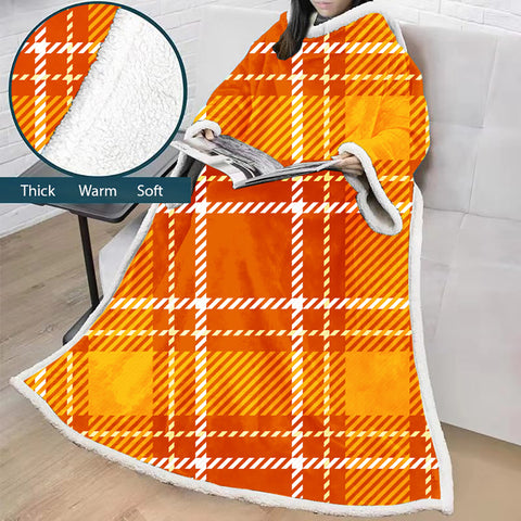 Image of 3D Digital Printed Blanket With Sleeves-Plaid Thickened Blanket Robe