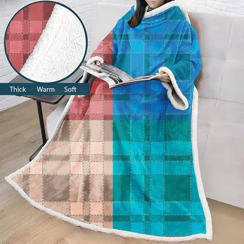 Image of 3D Digital Printed Blanket With Sleeves-Plaid Thickened Blanket Robe