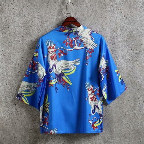 Image of Men Summer Japanese Style Harajuku Loose Cotton Kimono Cool Print Jacket