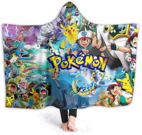 Image of Pokemon Anti-Pilling Hooded Blankets - Anime Fleece Throw Blankets Cloak