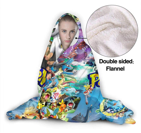 Image of Pokemon Anti-Pilling Hooded Blankets - Anime Fleece Throw Blankets Cloak