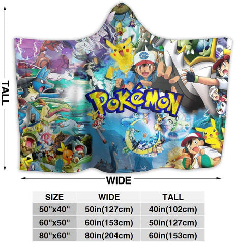 Image of Pokemon Anti-Pilling Hooded Blankets - Anime Fleece Throw Blankets Cloak