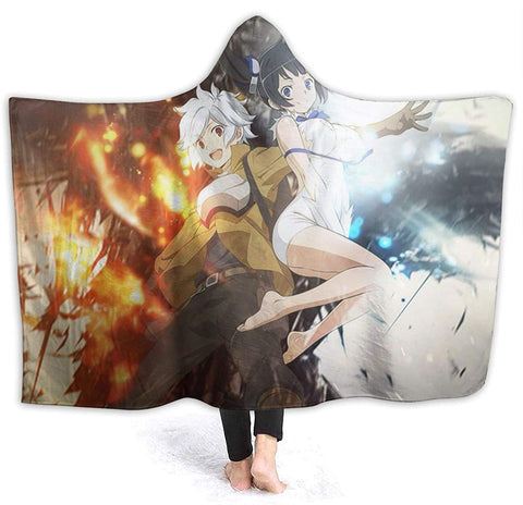 Image of Danmachi Hooded Blanket - Anime Flannel Fleece Winter Travel Blanket