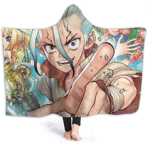 Dr. Stone Warm Throw Winter Fleece Flannel Hooded Blanket