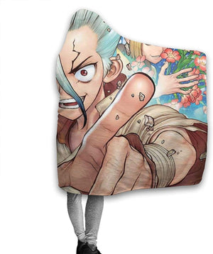 Dr. Stone Warm Throw Winter Fleece Flannel Hooded Blanket