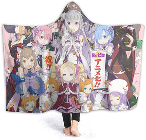 Anime Re Zero Nap Throw Blanket - Printed Hooded Blanket