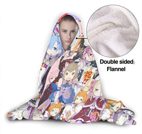 Image of Anime Re Zero Nap Throw Blanket - Printed Hooded Blanket