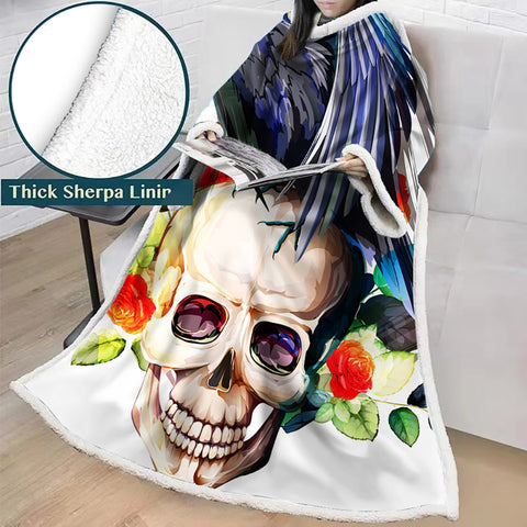 Image of 3D Digital Printed Skull Blanket With Sleeves-Horror Blanket Robe