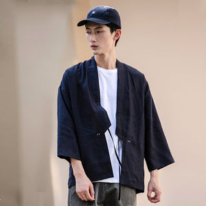 Men's  Japanese Chinese style Loose Version Kimono Cardigan Thin Coat