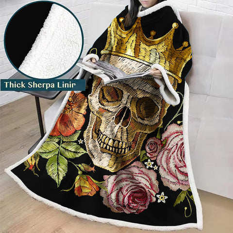 Image of 3D Digital Printed Skull Blanket With Sleeves-Horror Blanket Robe