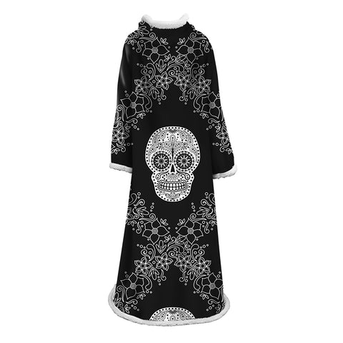 Image of 3D Digital Printed Skull Blanket With Sleeves-Horror Blanket Robe