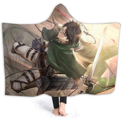 Image of Anime Attack On Titan Levi Ackerman Sword Flannel Hooded Blanket