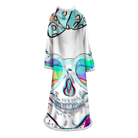 Image of 3D Digital Printed Skull Blanket With Sleeves-Horror Blanket Robe