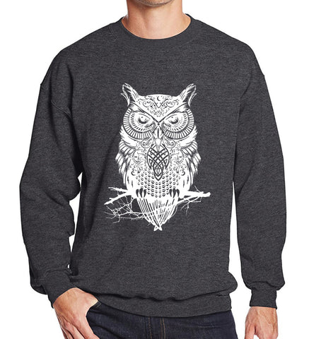 Image of Men's Sweatshirts - Men's Sweatshirt Series Owl White Icon Fleece Sweatshirt