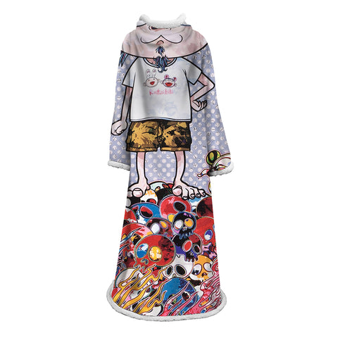 Image of 3D Digital Flower Printed Blanket With Sleeves-Cute Cartoon Blanket Robe