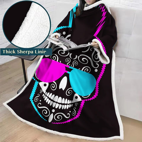 Image of 3D Digital Printed Skull Blanket With Sleeves-Horror Blanket Robe