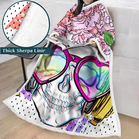 Image of 3D Digital Printed Skull Blanket With Sleeves-Horror Blanket Robe