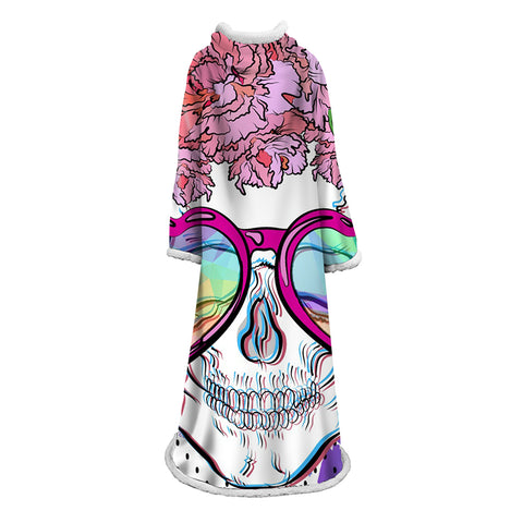 Image of 3D Digital Printed Skull Blanket With Sleeves-Horror Blanket Robe