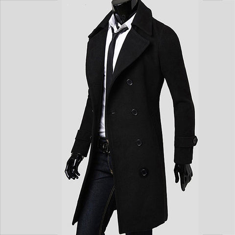 Image of Double Breasted And Long Simple Coats - Luxurious Men's Woolen Coat