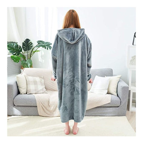 Image of His-and-Hers Sleeves-Cute Long Flannel Plush Wearable Hooded Blanket