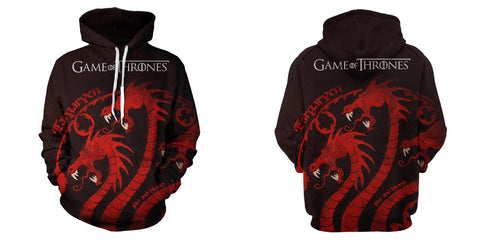 Image of Game of Thrones Hoodie——Unisex 3D Print House Targaryen "Fire and Blood" Hoodie